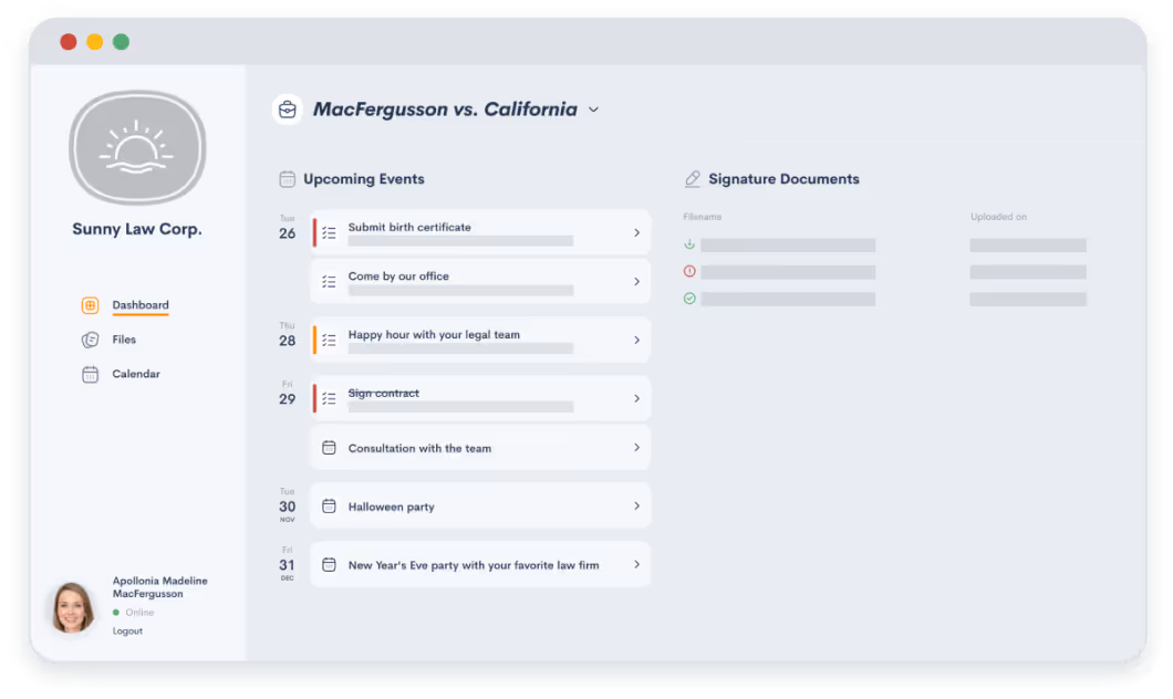 Client portal interface for document uploads and messaging